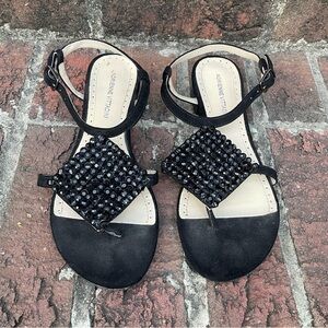 Adrienne Vittadini Black Suede Dress Sandals with Embellishment and Ankle Straps